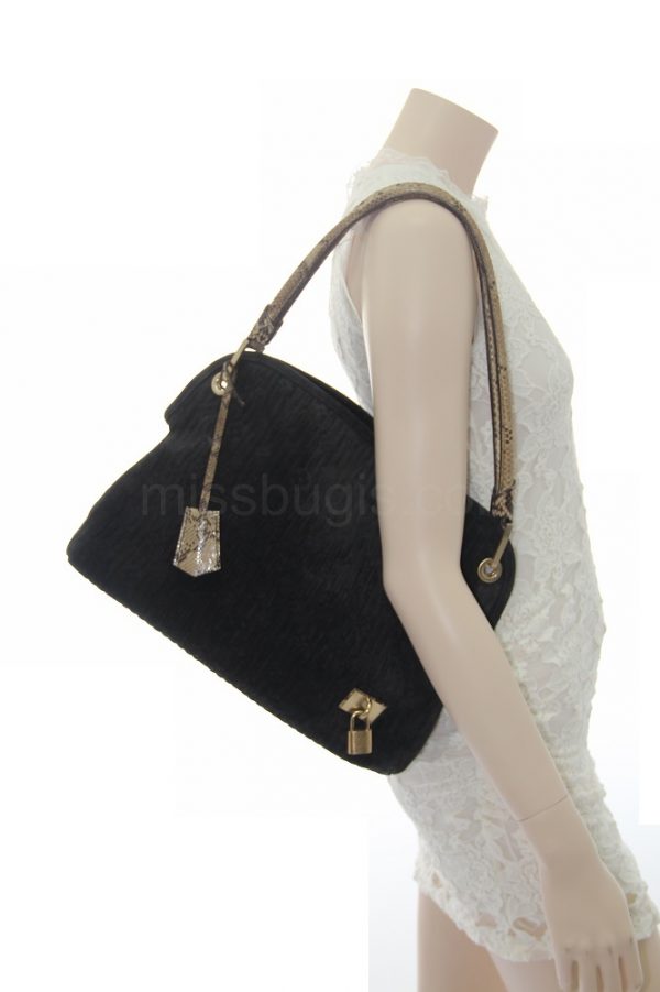 2008 Lousi Vuitton Whisper Black Suede Top Handle Bag Limited Edition